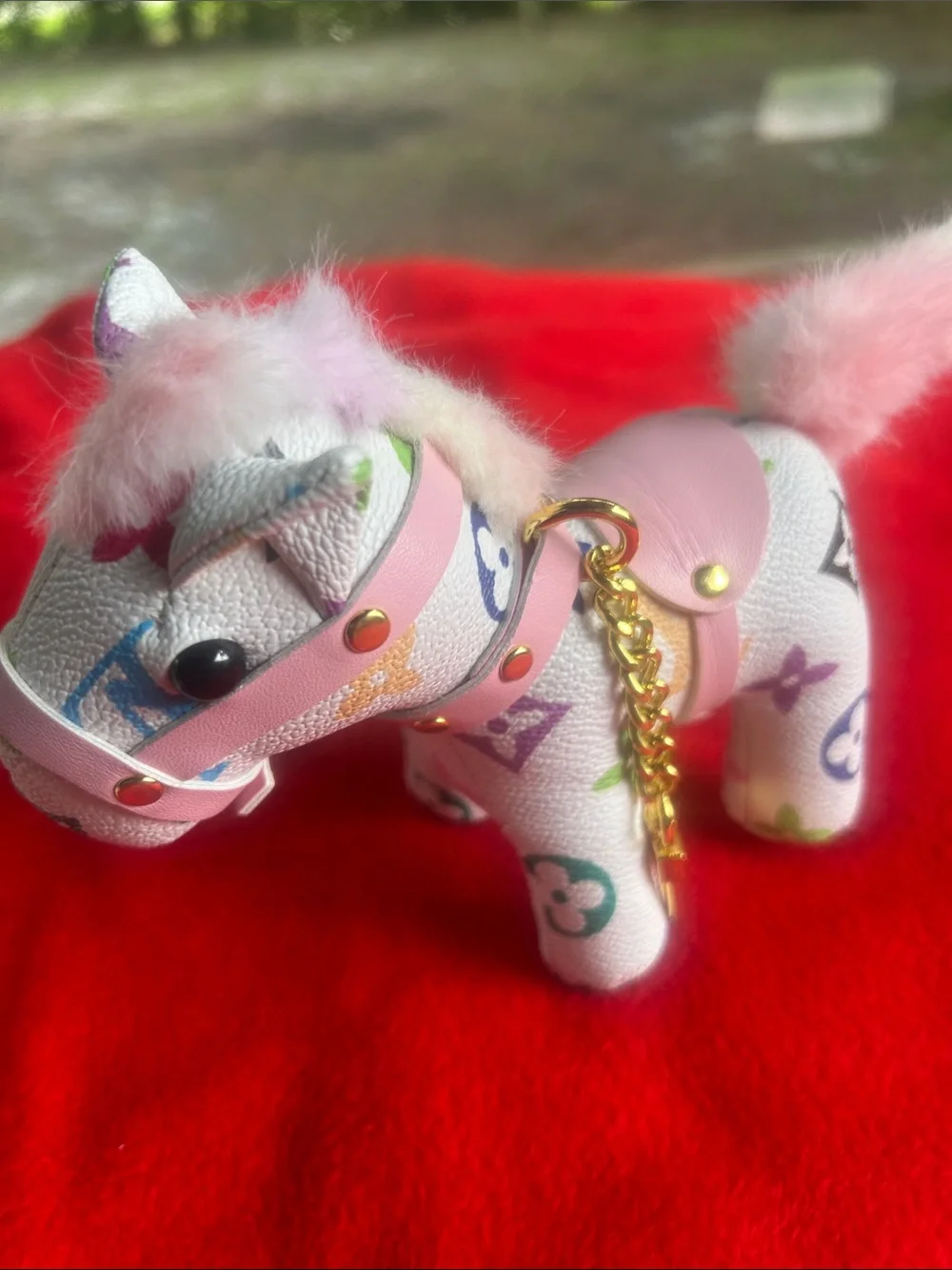 Multicolor Monogram Pony purse Charm with Pink Accents